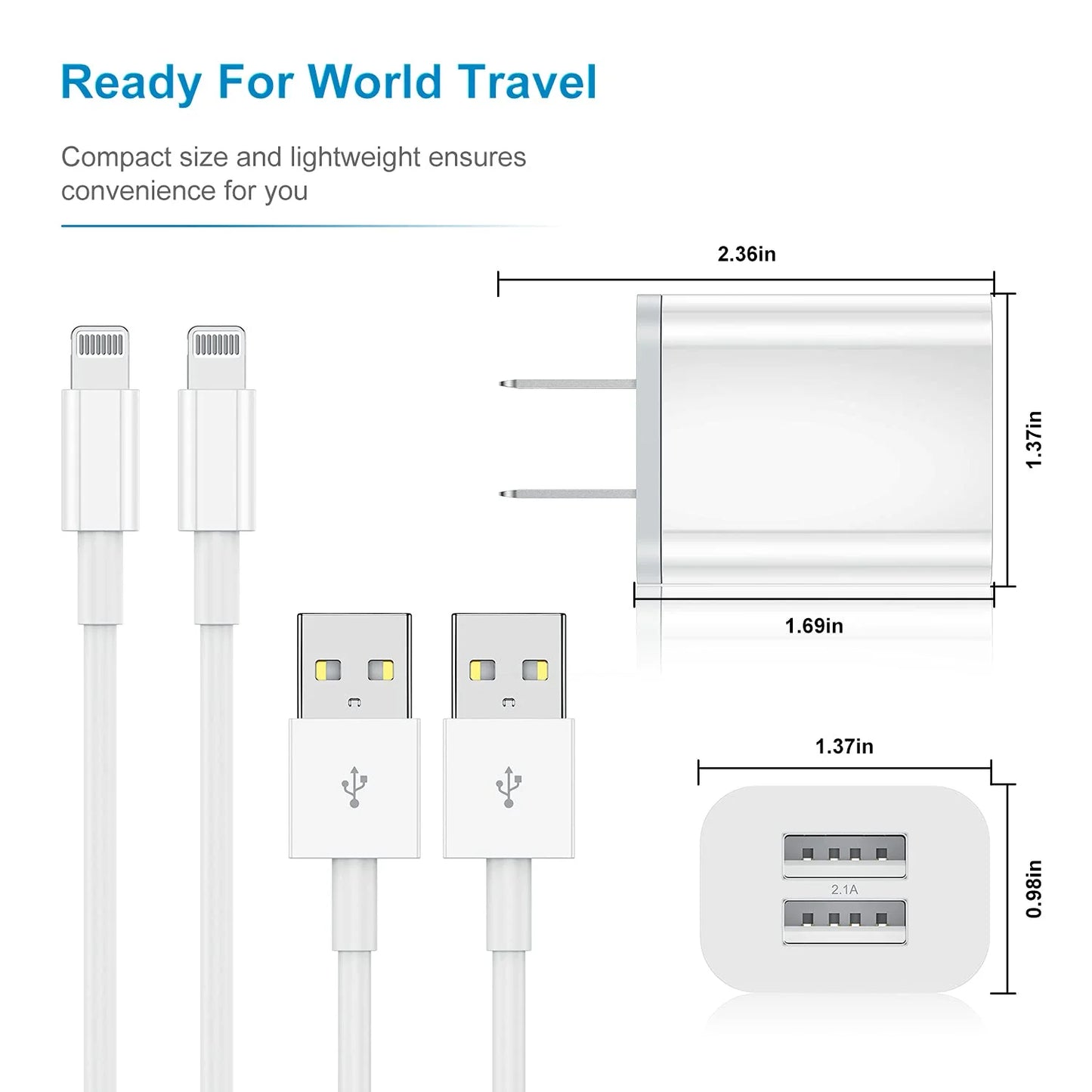 2 Pack Fast Charger, 24W PD USB C Wall Charger Adapter with 6FT and 10FT a to L Cable Compatible with Iphone Charger for Iphone 16，Iphone 15 ,Iphone 14 ，Iphone 13 ,Iphone 12