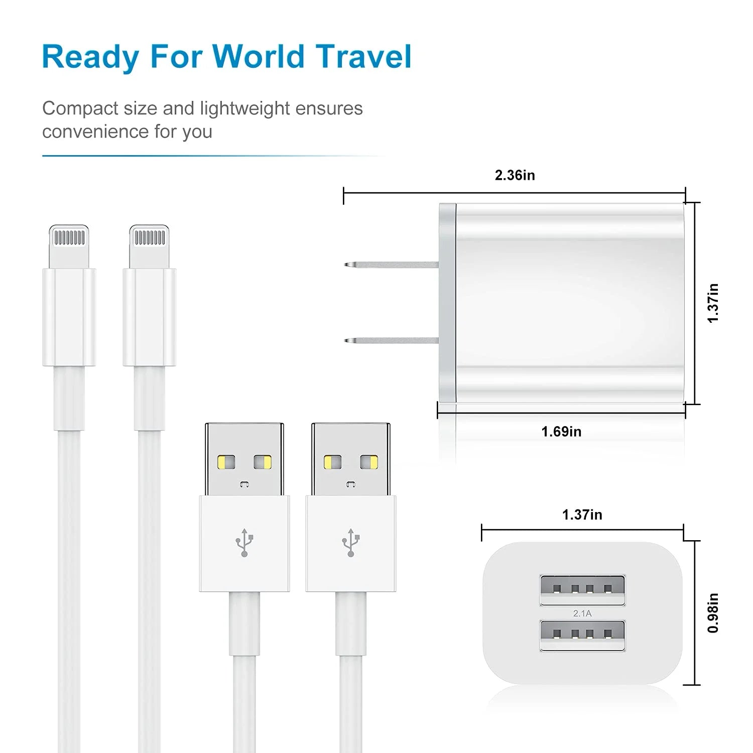 2 Pack Fast Charger, 24W PD USB C Wall Charger Adapter with 6FT and 10FT a to L Cable Compatible with Iphone Charger for Iphone 16，Iphone 15 ,Iphone 14 ，Iphone 13 ,Iphone 12