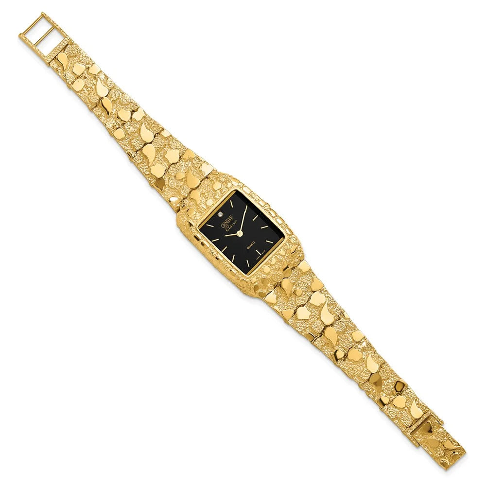 Elevate Your Style with a Stunning 10K Yellow Gold Nugget Wristwatch Featuring a Sleek Black Square Dial - Perfect for the Modern Man!