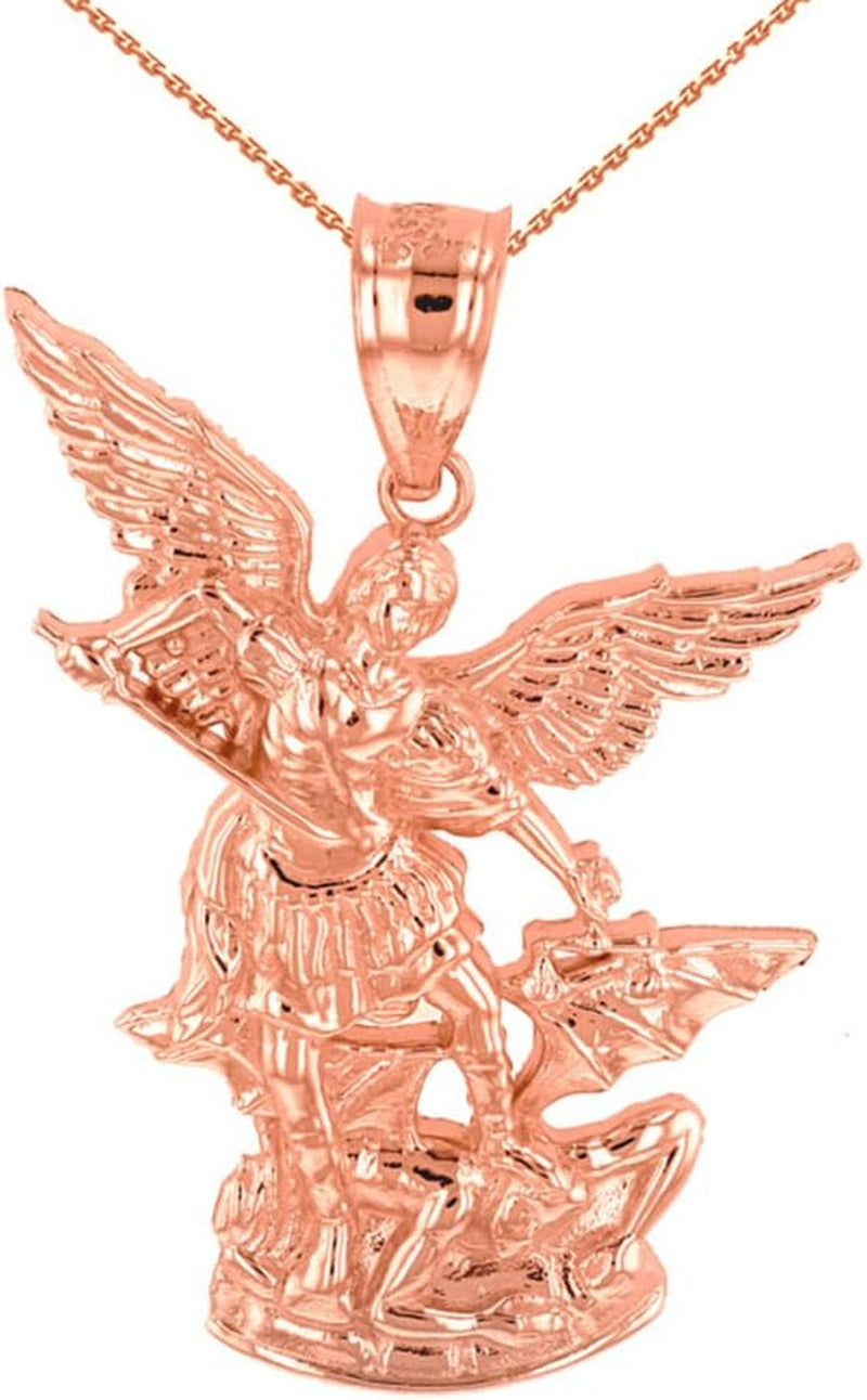 14K Rose Gold Catholic Saint Michael the Archangel Pendant Necklace (1.35")