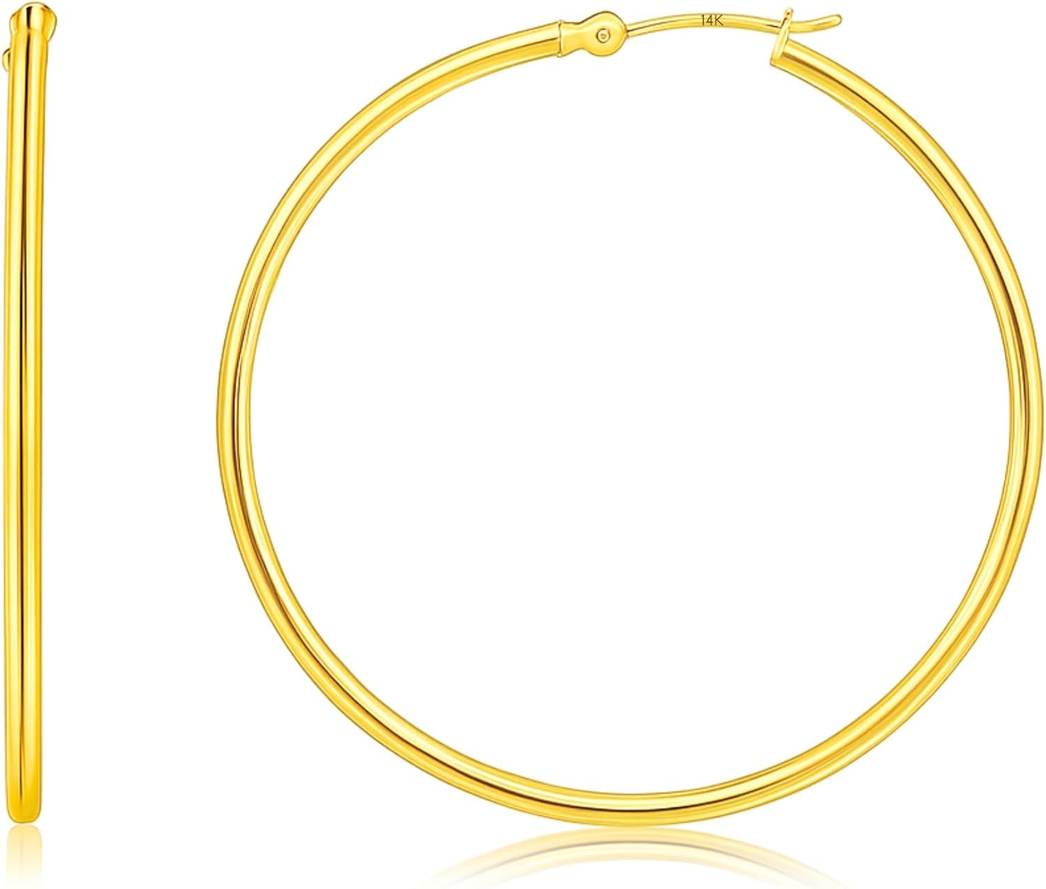 14K Gold Hoop Earrings for Women | Hypoallergenic Small to Large 12MM to 50MM Hoop Earrings with Secure Click Tops |14K Yellow or White Gold Classic Hoops in 2MM Thick Tube by