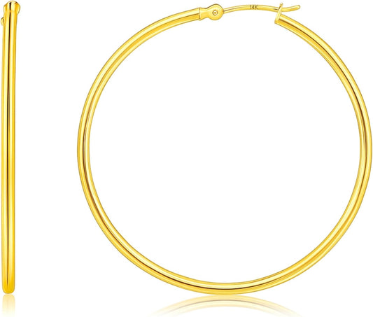 14K Gold Hoop Earrings for Women | Hypoallergenic Small to Large 12MM to 50MM Hoop Earrings with Secure Click Tops |14K Yellow or White Gold Classic Hoops in 2MM Thick Tube by